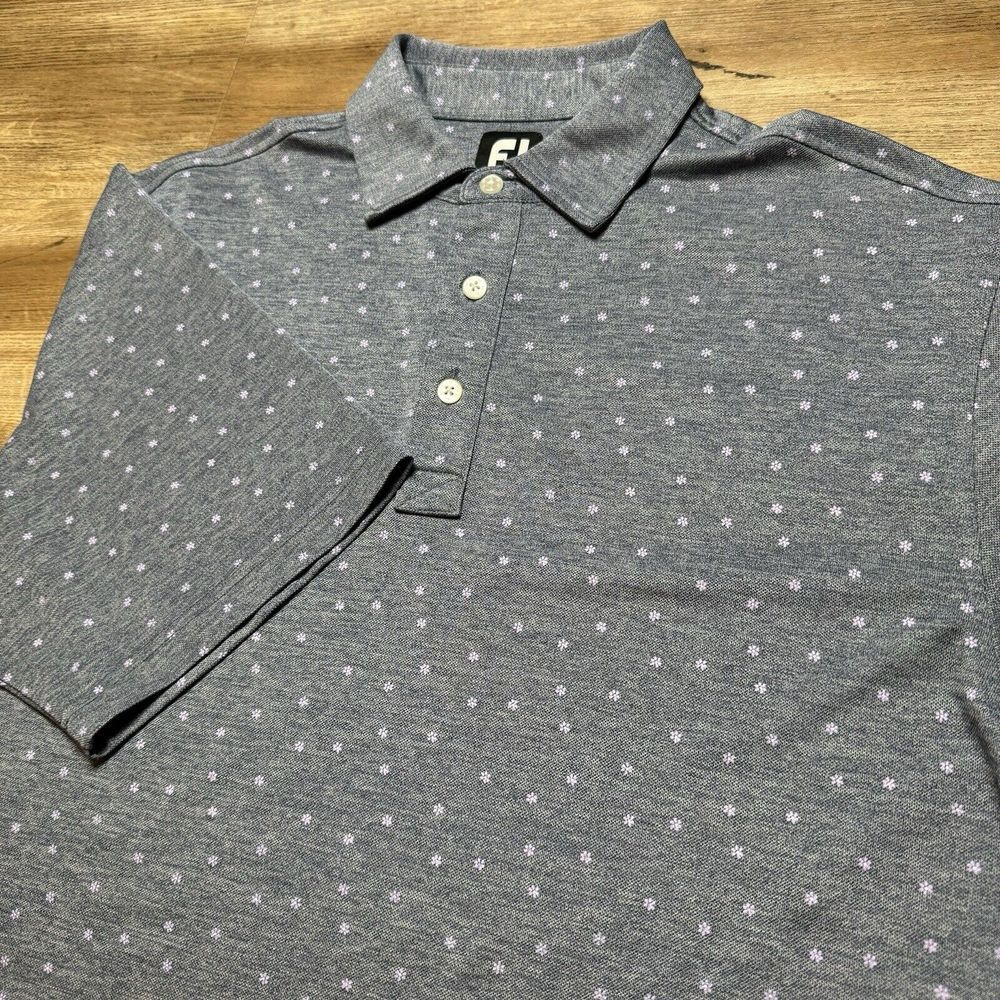 Footjoy Golf Polo Shirt Men's Large Gray Geometric Flower Print Performance - Picture 1 of 9